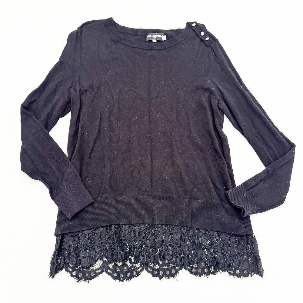 Karl Lagerfeld Paris Black Long Sleeve Sweater Lace Accent Edges Size M